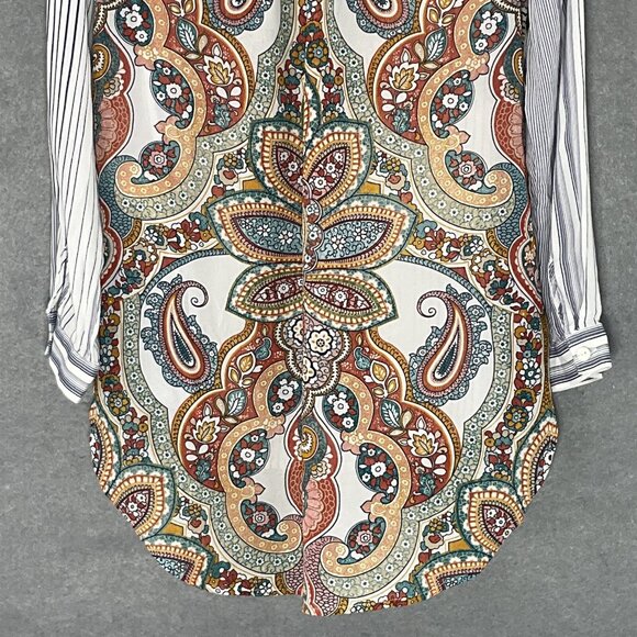 Chico's Top Womens‎ Sz S (0) Button Up Floral Embroidery Striped Paisley Boho - Picture 9 of 15